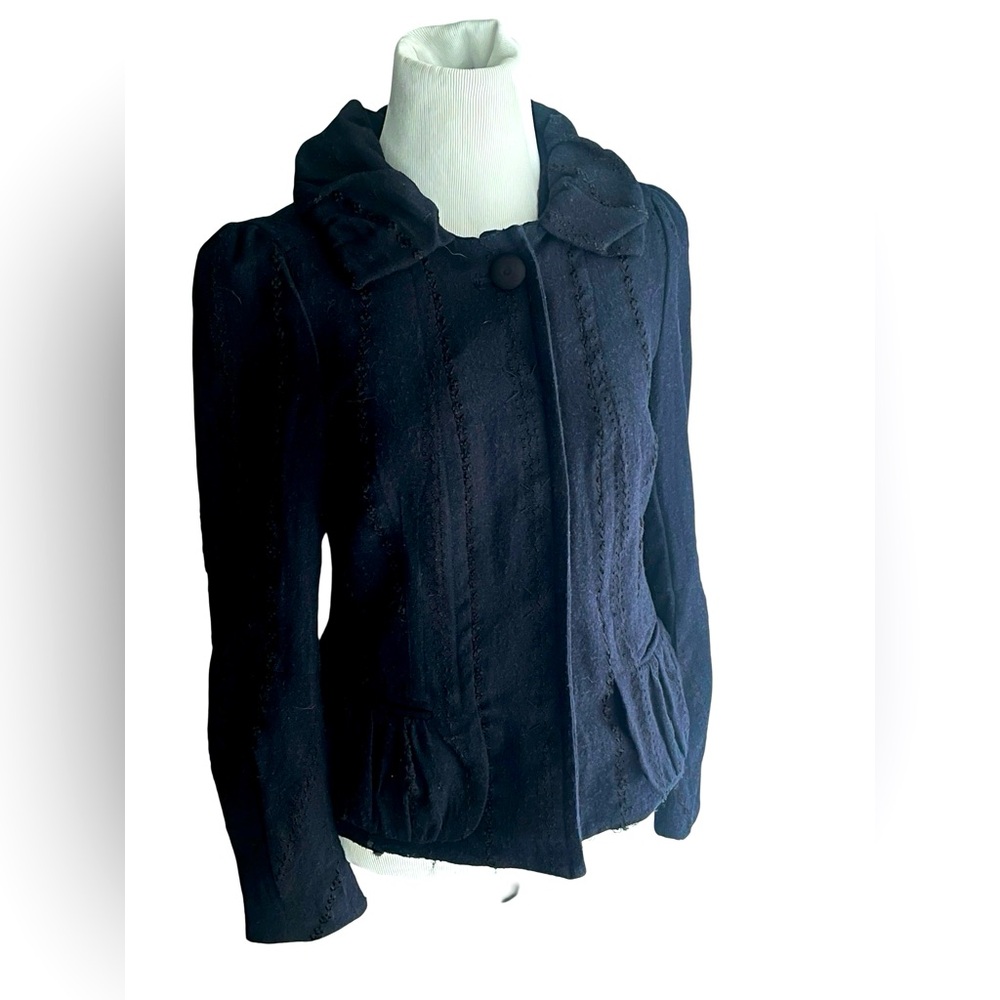 Marc Jacobs Navy Blue Textured Wool Blend Jacket